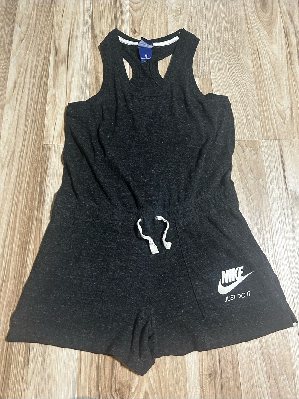 Nike Charcoal Sleeveless Drawstring Romper with White Logo